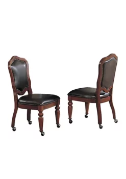 The Hamptons Collection Set of 2 Bellagio Gaming and Dining Brown Cherry Wood Nailheads Casters Chairs