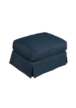 The Hamptons Collection 18" Navy Blue Fabric Elegant Sunset Trading Horizon Slipcovered Comfortable Ottoman