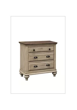The Hamptons Collection 28" Brown Wood 3 Drawer Nightstand Cabinet with Antique Black Solid Steel Cup Handles