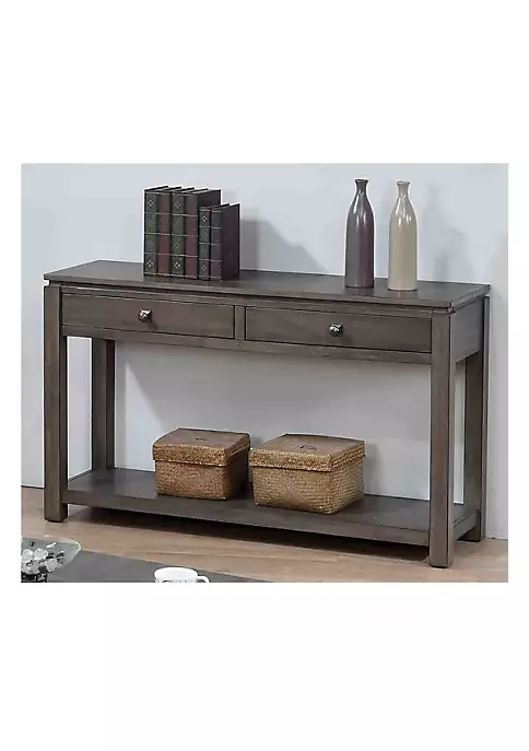 The Hamptons Collection 53” Gray Rectangular Wooden Sofa Console Table with Drawers and Shelf 2 The Hamptons Collection 53” Gray Rectangular Wooden Sofa Console Table with Drawers and Shelf - Image 2