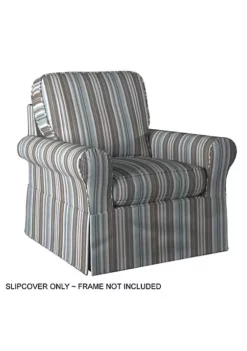 The Hamptons Collection Set of 3 Blue Striped Sunset Trading Horizon Box Cushion Chair Slipcover Performance Fabric 36"