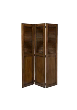 The Hamptons Collection 70" Brown Louvered Panel Shutter Wood Room Divider