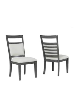 The Hamptons Collection Set of 2 Shades of Gray Upholstered Slat Back Dining Chair 40.5"