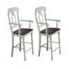 The Hamptons Collection Set of 2 Antique White and Brown Elegant Andrews Napoleon Comfortable Barstool with Arms 43"
