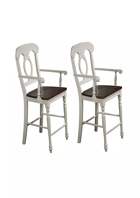 The Hamptons Collection Set of 2 Antique White and Brown Elegant Andrews Napoleon Comfortable Barstool with Arms 43" 1 The Hamptons Collection Set of 2 Antique White and Brown Elegant Andrews Napoleon Comfortable Barstool with Arms 43"