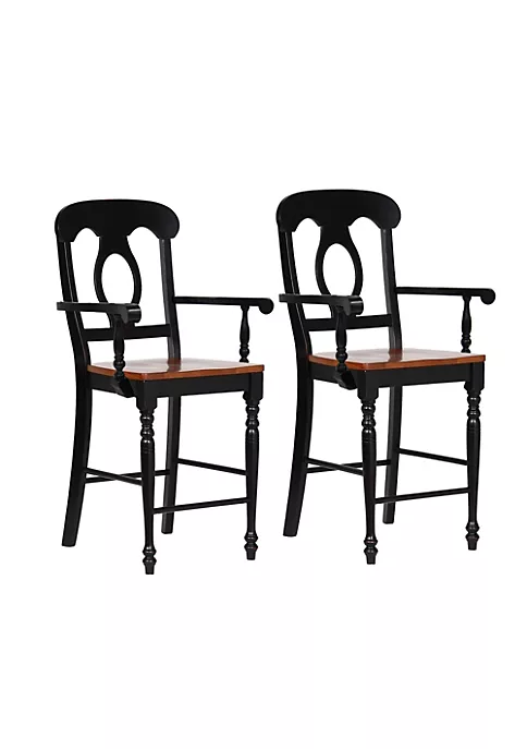 The Hamptons Collection Set of 2 Antique Black and Cherry Brown Napoleon Style Counter Height Barstool 43” 3 The Hamptons Collection Set of 2 Antique Black and Cherry Brown Napoleon Style Counter Height Barstool 43” - Image 3