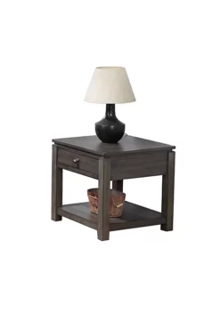 The Hamptons Collection 24.5” Gray Square Wooden End Table with Drawer and Shelf