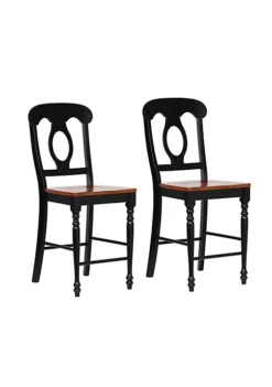 The Hamptons Collection Set of 2 Antique Black and Cherry Brown Napoleon Style Cafe Height Barstool 43”
