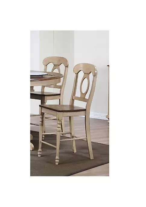 The Hamptons Collection Set of 2 Light Beige and Brown Napoleon Style Cafe Height Barstool 43” 2 The Hamptons Collection Set of 2 Light Beige and Brown Napoleon Style Cafe Height Barstool 43” - Image 2