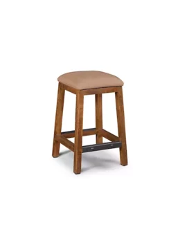 The Hamptons Collection 26" Brown Natural Backless Upholstered Stool with Tan Linen Blend Seat Cover