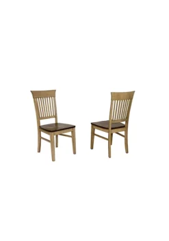 The Hamptons Collection Set of 2 Light Brown Handcrafted Wooden Slat Back Dining Chairs 38”