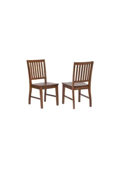 The Hamptons Collection Set of 2 Amish Brown Handcrafted Wooden Slat Back Dining Chairs 36”