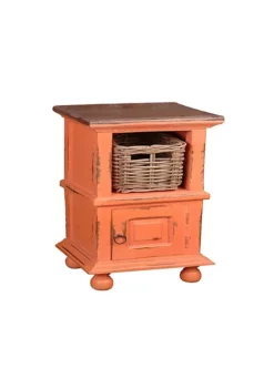 The Hamptons Collection 26.5” Orange Distressed Cottage End Table with Basket -Cheap GUESS® Store Belk 1268