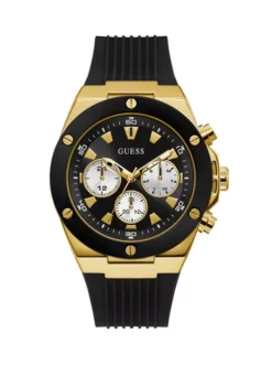 GUESS® Men's Poseidon Black Gold Tone Watch