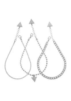 GUESS Silver-Tone Trio Anklet Set