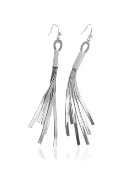GUESS Silver Tone and Crystal Herringbone Chain Fringe Earrings