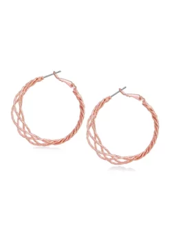 GUESS Rose Gold Tone Basket Weave Hoop Earrings