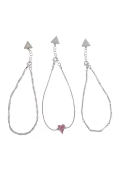 GUESS Silver-Tone Trio Anklet Set