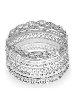 GUESS Silver Tone Bangle Bracelets - Set of 7