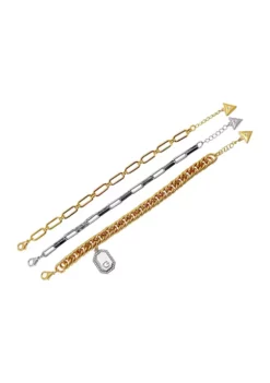 GUESS Two-Tone Crystal Line Bracelet Set
