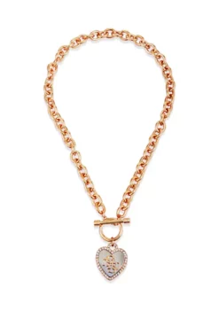 GUESS Gold Tone Link Necklace with Silver Tone Logo Heart Pendant -Cheap GUESS® Store Belk 441
