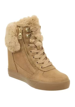 GUESS Women's Dustyn Fur Wedge Sneakers