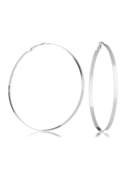 GUESS Silver Tone Flat Edge Hoop Earrings