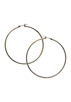 GUESS Gold Tone Large Thin Hoop Earrings