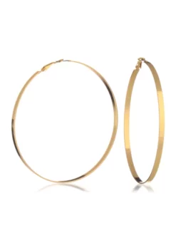 GUESS Gold Tone Flat Edge Hoop Earrings