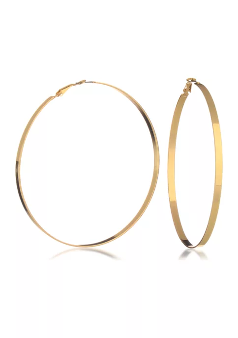GUESS Gold Tone Flat Edge Hoop Earrings 2 GUESS Gold Tone Flat Edge Hoop Earrings - Image 2