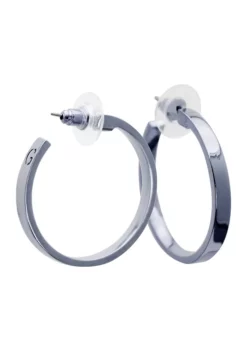 GUESS Silver Tone Square Edge Hoop Earrings