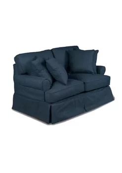 The Hamptons Collection 60” Navy Blue T-cushion Loveseat Cover with Back and Seat Cushion Cover and Pillow Covers
