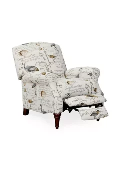 The Hamptons Collection 38” White Bird Script Fabric Contemporary Style Manual Reclining Chair