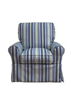 The Hamptons Collection 36” Blue and Green Beach Striped Fabric Slipcovered Swivel Rocking Chair -Cheap GUESS® Store Belk 754