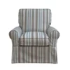 The Hamptons Collection 36” Blue and Grey Striped Fabric Slipcovered Swivel Rocking Chair