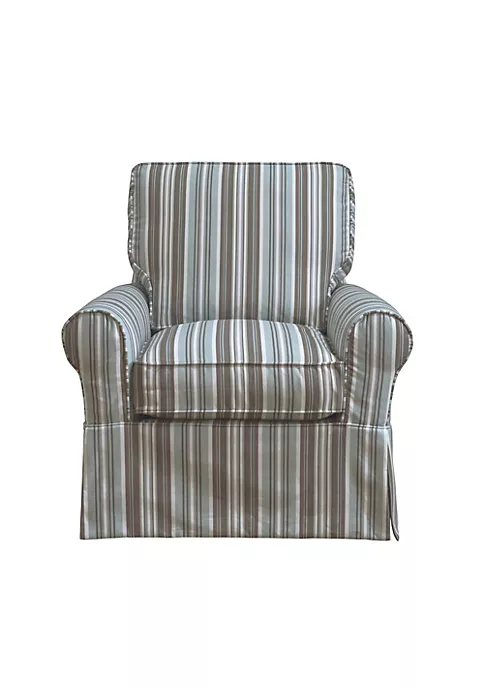 The Hamptons Collection 36” Blue and Grey Striped Fabric Slipcovered Swivel Rocking Chair 1 The Hamptons Collection 36” Blue and Grey Striped Fabric Slipcovered Swivel Rocking Chair
