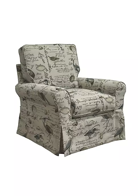 The Hamptons Collection 36” Off-White and Gray Bird Script Fabric Slipcovered Swivel Rocking Chair 2 The Hamptons Collection 36” Off-White and Gray Bird Script Fabric Slipcovered Swivel Rocking Chair - Image 2