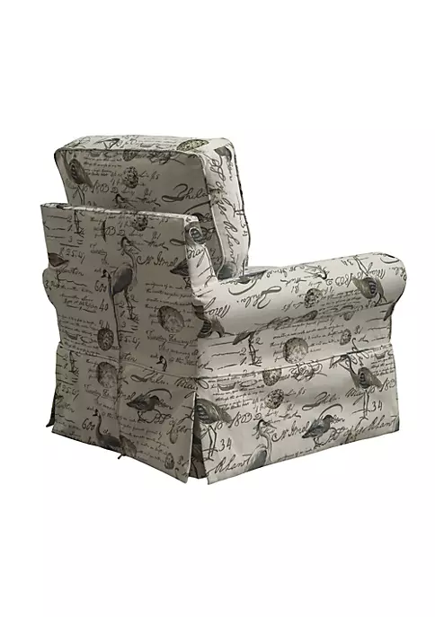 The Hamptons Collection 36” Off-White and Gray Bird Script Fabric Slipcovered Swivel Rocking Chair 4 The Hamptons Collection 36” Off-White and Gray Bird Script Fabric Slipcovered Swivel Rocking Chair - Image 4