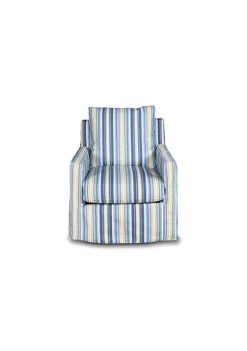 The Hamptons Collection 35" Seaside Beach Blue Striped Fabric Swivel Chair with Track Arm