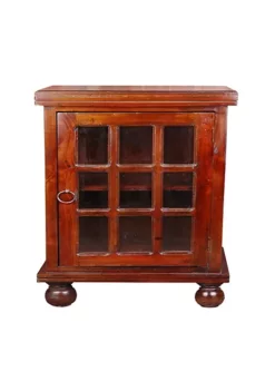 The Hamptons Collection 29.75” Brown and Clear Cottage End Table with Glass Door