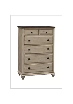 The Hamptons Collection 56.25" Brown Handcrafted Wood 6 Drawer Bedroom Chest with Antique Black Solid Steel Cup Handles