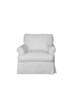 The Hamptons Collection 34" White Horizon Slipcovered T-Cushion Chair with Removable Legs
