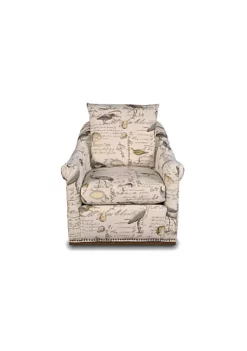 The Hamptons Collection 36" Beige Birdscript Low Back Swivel Chair with Rolled Arms and Nailhead Trim